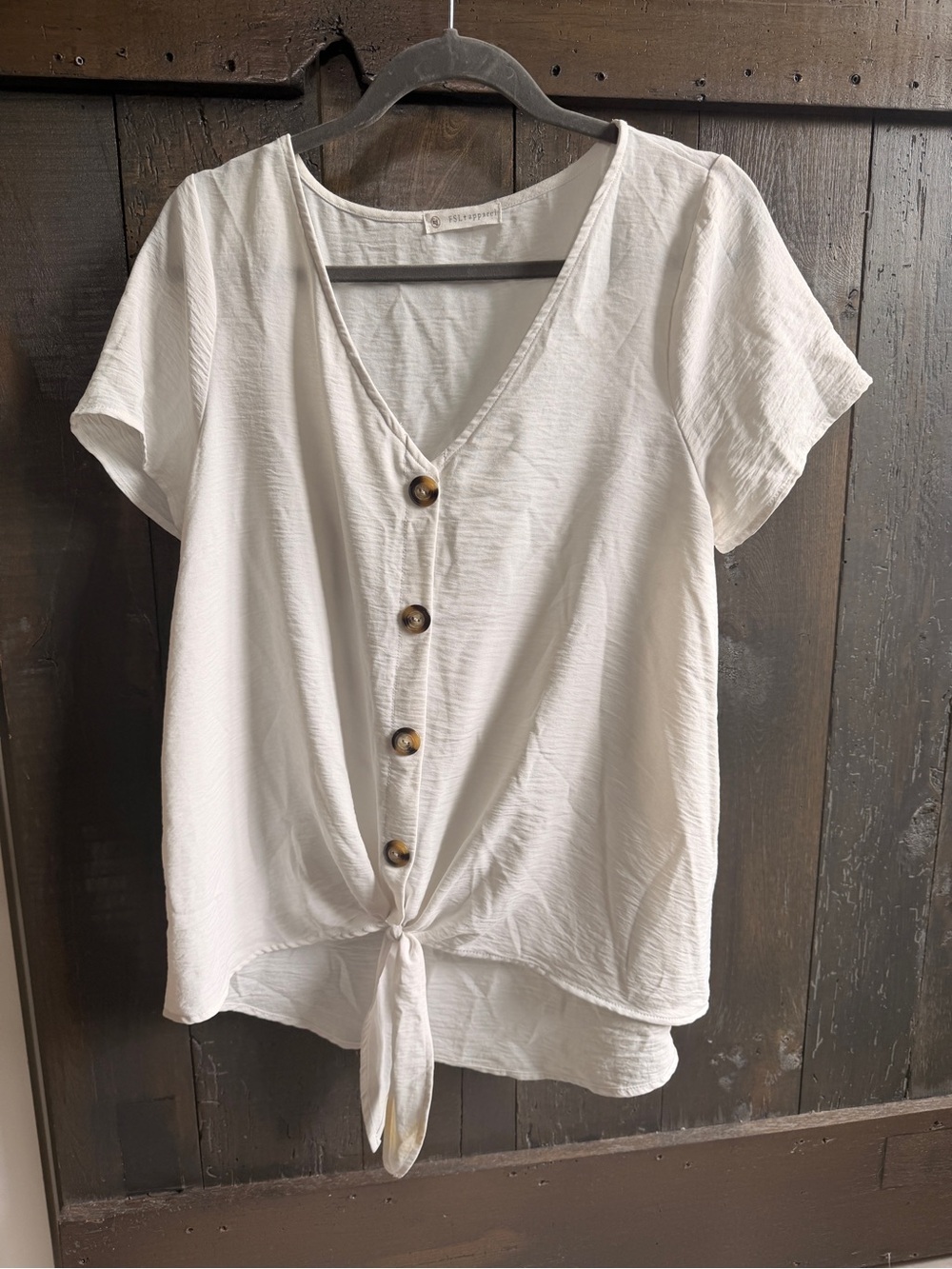 Women’s White V-Neck Button Front Tie Hem Blouse